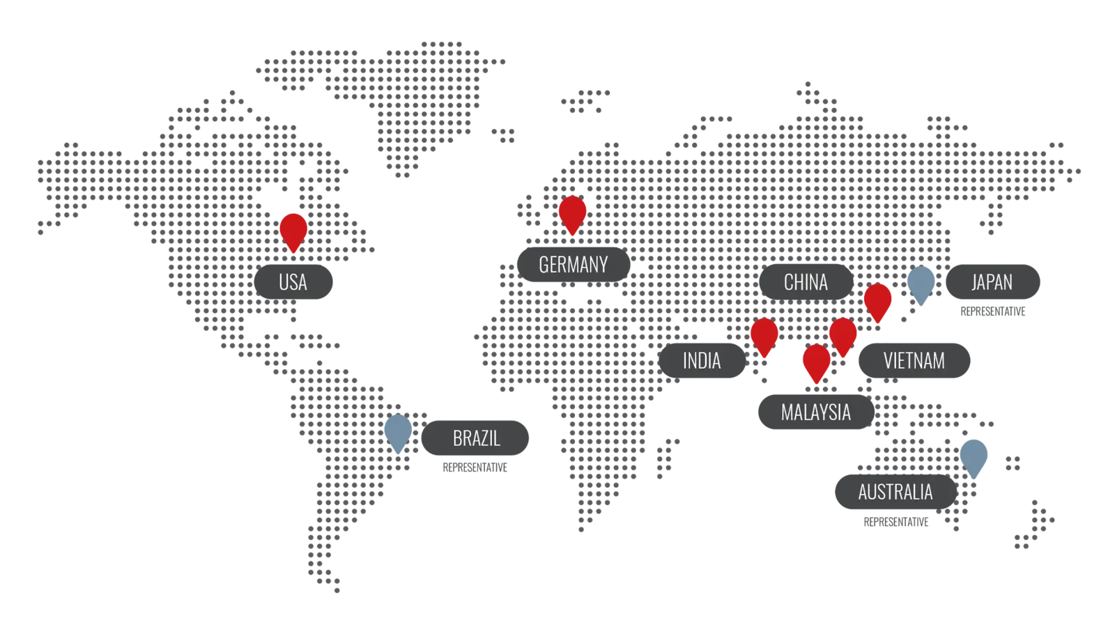 standorte-weltweit-von-ardenne weltkarte mit markierten standorten der VON ARDENNE Company