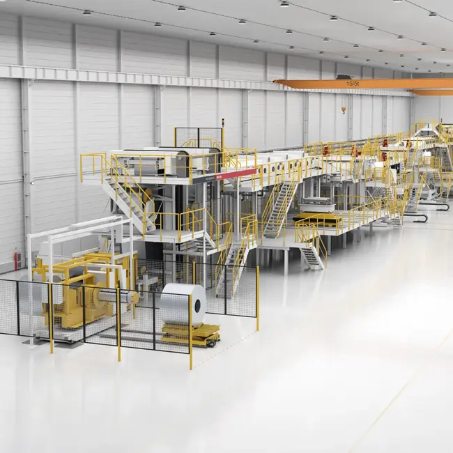 Perspective view of a VON ARDENNE metal strip coating system.